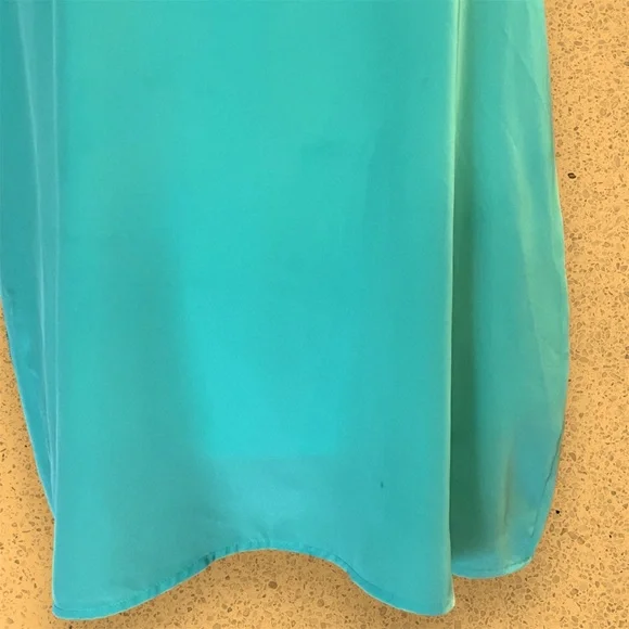 VTG 90s Turquoise and Navy Button Neck Closure Polyester Top | S - Picture 5 of 7